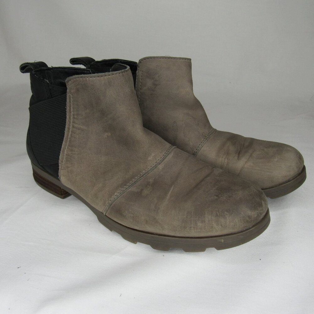 Sorel Quarry Gray Brown Distressed Emelie Chelsea Boot Women's 8.5
